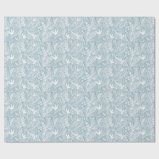 Papel de embrulho botânico azul suave | Mão elegan (Aberto)