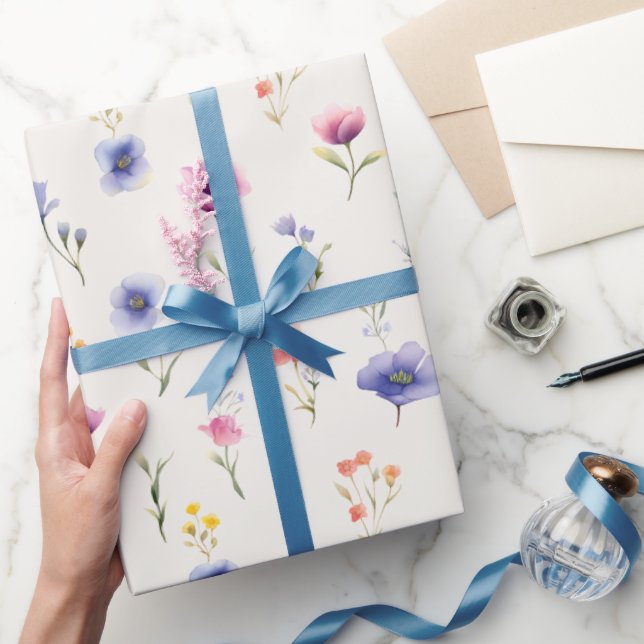 Papel de embrulho botânico de flores silvestres aq (Presentear)