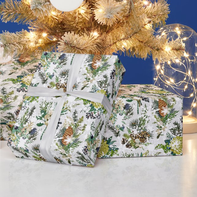 papel de embrulho botânico de inverno com neve (Feriados)