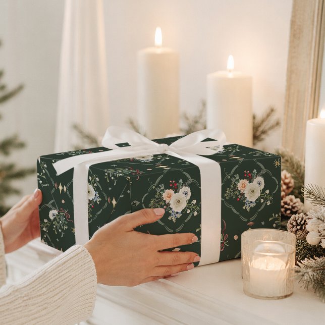 Papel de embrulho botânico de Natal elegante (Criador carregado)