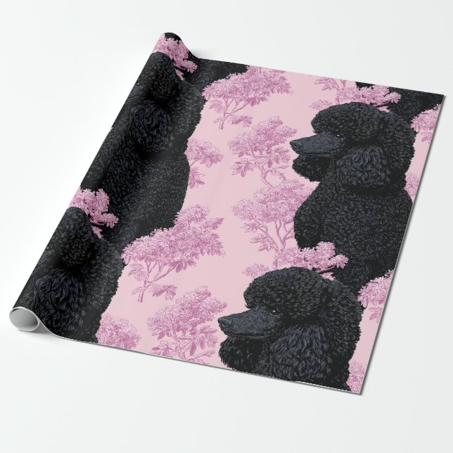 Papel de Embrulho Botânico de Poodle Preto Elegant (Desenrolado)
