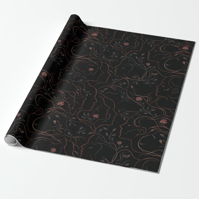 Papel de embrulho botânico de rostos abstratos (Desenrolado)
