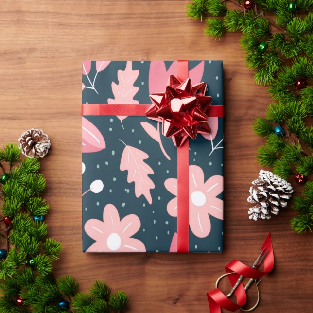 Papel de Embrulho Botânico Floral Rosa (Presente de Natal)