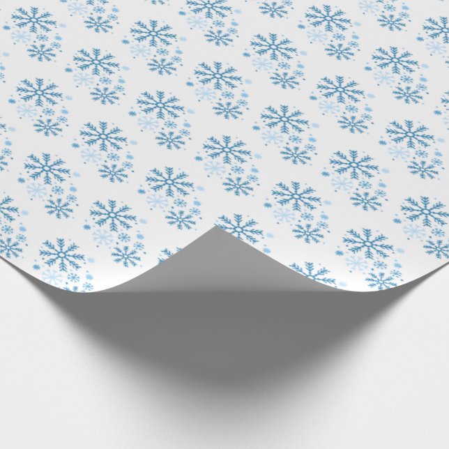 Papel de embrulho branco com flocos de neve azul c (Ponta)