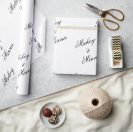 Papel de embrulho branco com nome de casal elegant