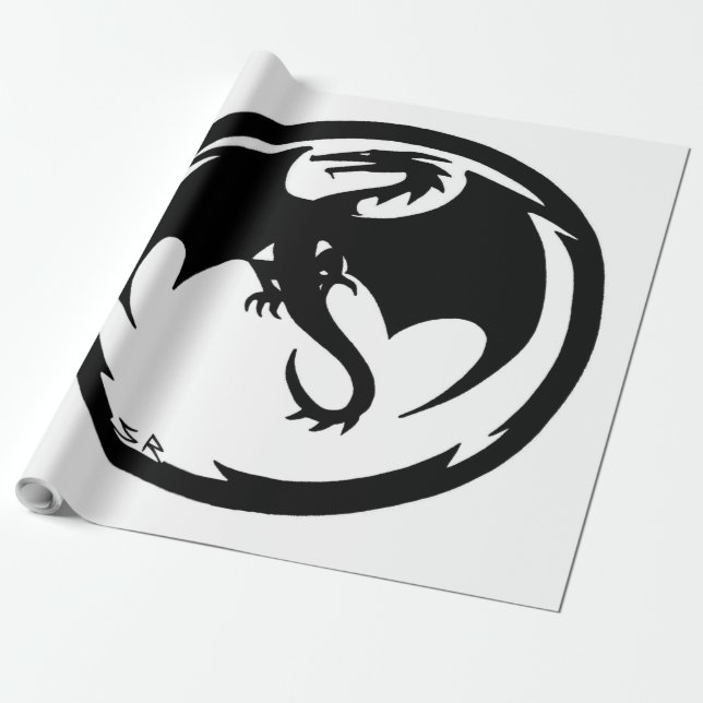 Papel de embrulho branco de dragão preto grande (Desenrolado)