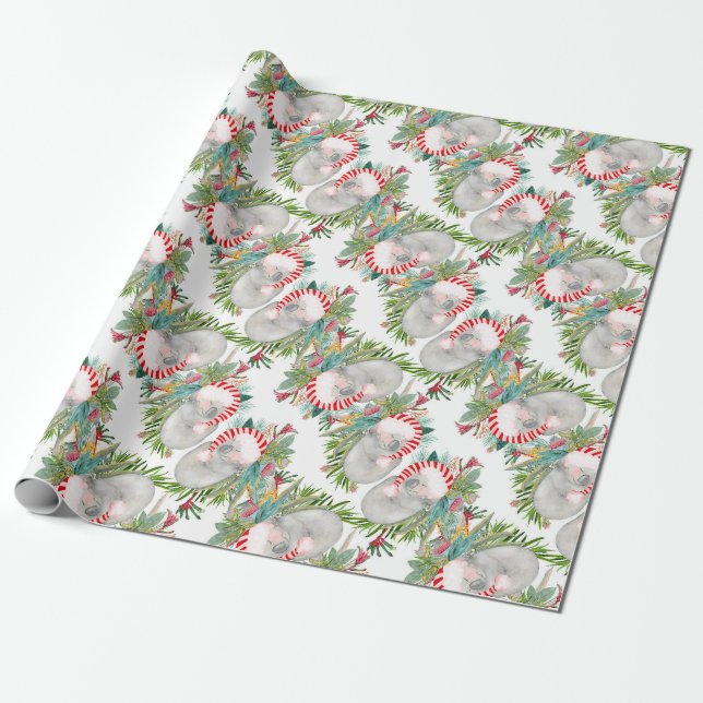 Papel de embrulho branco de Natal do coala (Desenrolado)