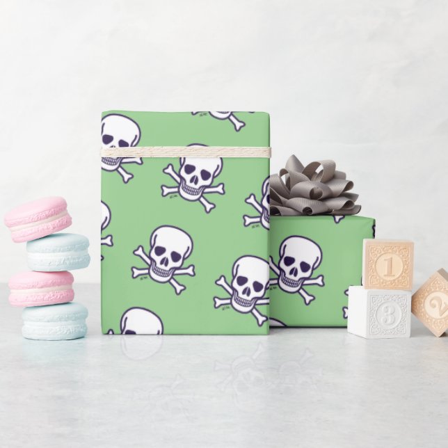 Papel de embrulho branco verde-mate n Ossos (Chá de bebê)