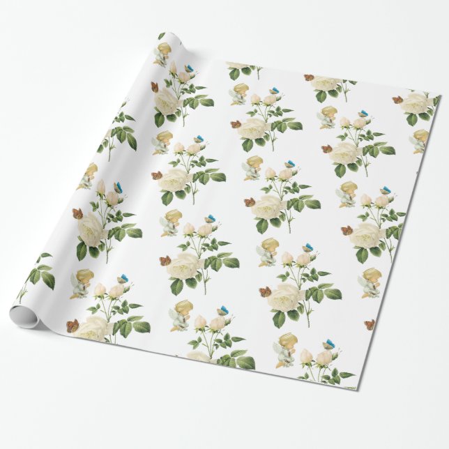 Papel de embrulho brilhante, Angel Roses Butterfly (Desenrolado)