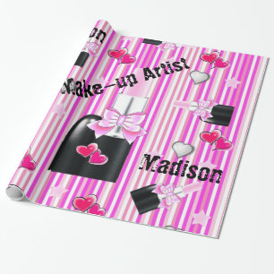 Papel de embrulho brilhante, batom rosa faixa rosa