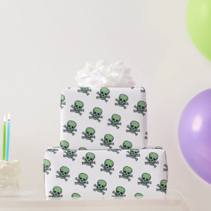 Papel de embrulho brilhante branco-crânio verde