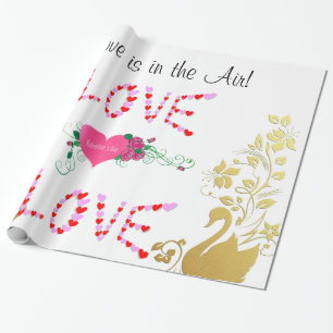 Papel de embrulho brilhante, Cisne Dourado O Amor 
