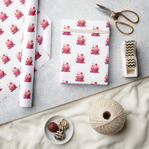 Papel de embrulho brilhante Cupcake de morango ros