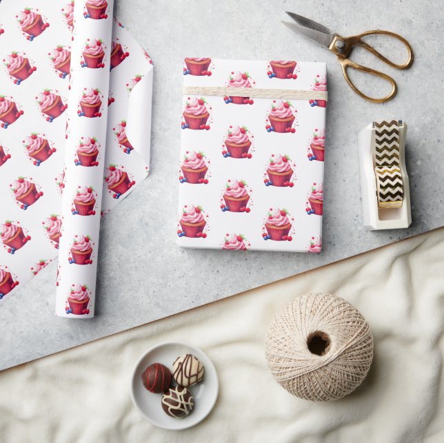 Papel de embrulho brilhante Cupcake Rosa (Artesanato)