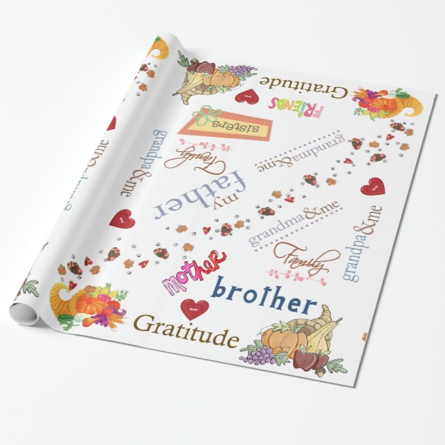 Papel de embrulho brilhante Feliz Dia de Ação de G (Desenrolado)