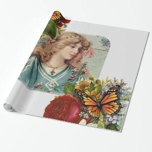 Papel de embrulho brilhante, floral borboleta vito
