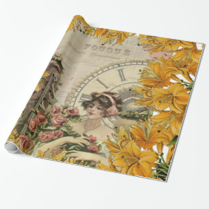 Papel de embrulho brilhante, floral vitoriano