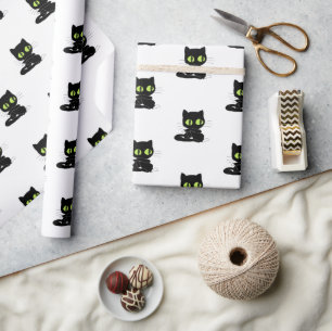 Papel de embrulho brilhante gato preto olhos verde