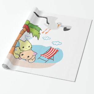 Papel de embrulho brilhante, gatos de praia e páss