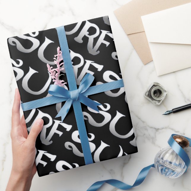 Papel de embrulho brilhante inclinado a surf preto (Presentear)