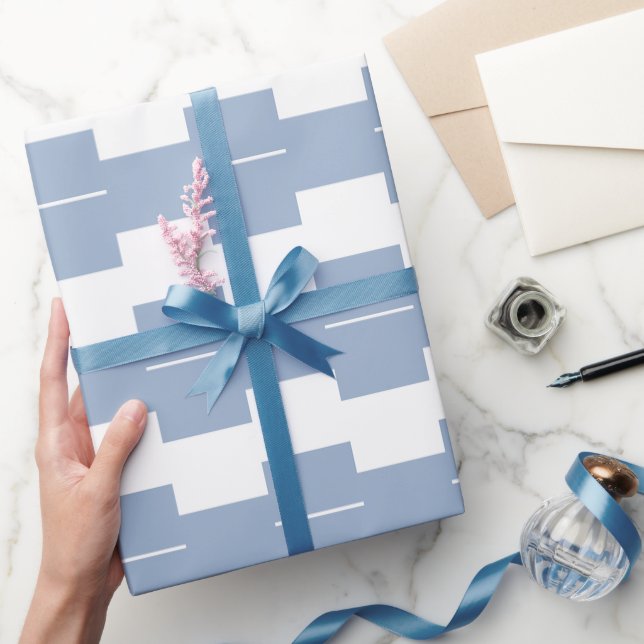 Papel de embrulho brilhante listra azul e branco (Presentear)