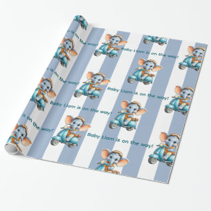 Papel de embrulho brilhante listra azul e branco E
