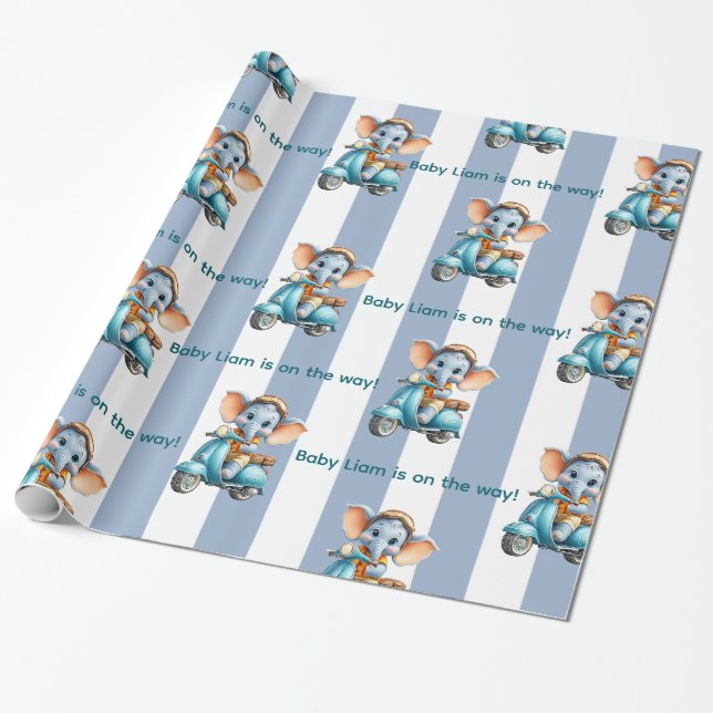 Papel de embrulho brilhante listra azul e branco E (Desenrolado)