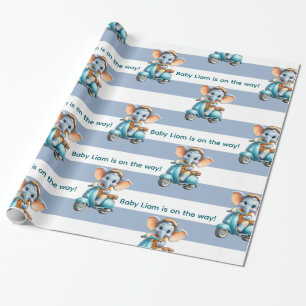 Papel de embrulho brilhante listra azul e branco E