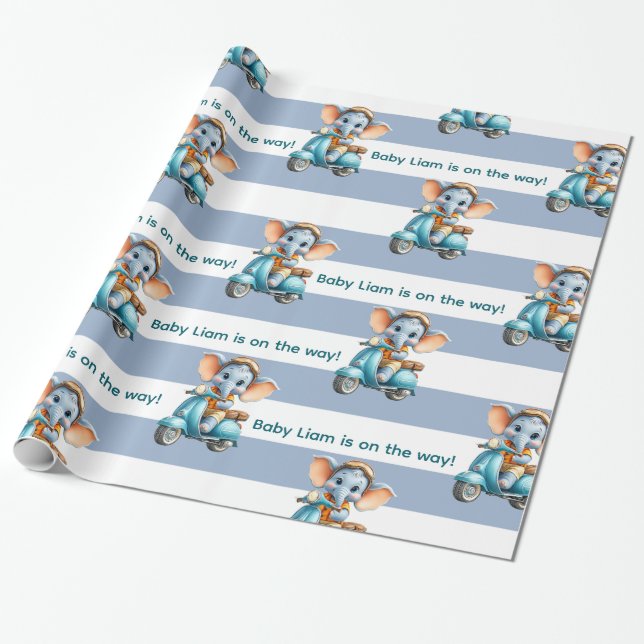 Papel de embrulho brilhante listra azul e branco E (Desenrolado)