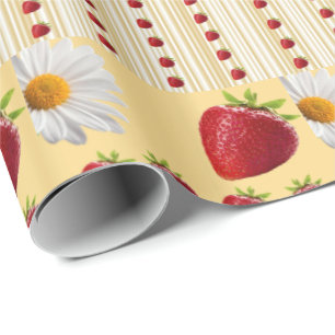 Papel de embrulho brilhante Morango Branco Dália
