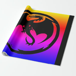 Papel de embrulho brilhante neon Black Dragon gran