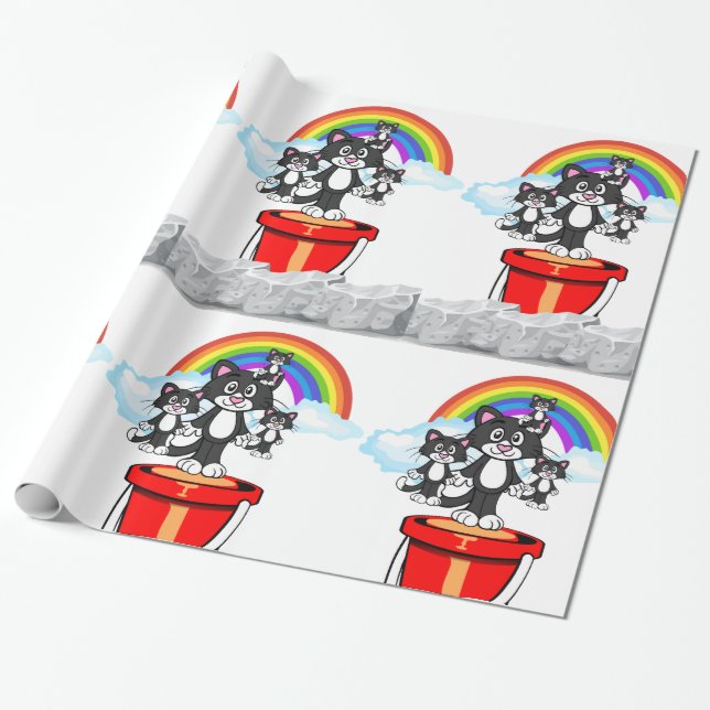 Papel de embrulho brilhante, nuvens arco-íris gato (Desenrolado)