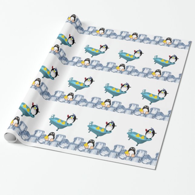 Papel de embrulho brilhante, patos de banho amarel (Desenrolado)