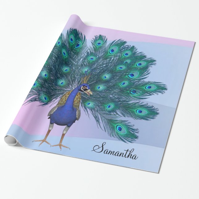 Papel de embrulho brilhante, pavão (Desenrolado)