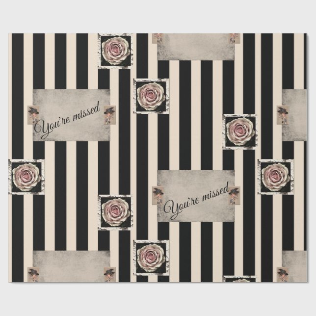 Papel de embrulho brilhante Stripe bege que você p (Aberto)