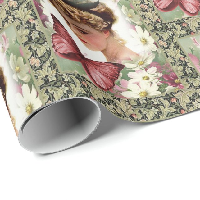 Papel de embrulho brilhante verde vitoriano (Ponta do rolo)