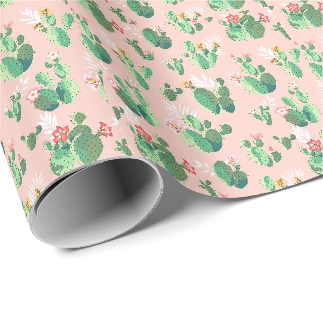 Papel de embrulho cactos rosa e azul sudoeste (Ponta do rolo)