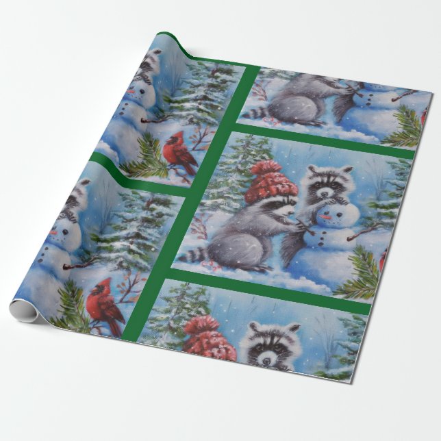 Papel de embrulho cardeal e boneco de neve (Desenrolado)