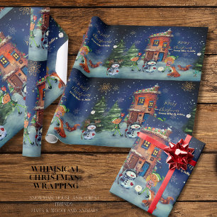 Papel de embrulho Casa de Natal e Amigos da Flores