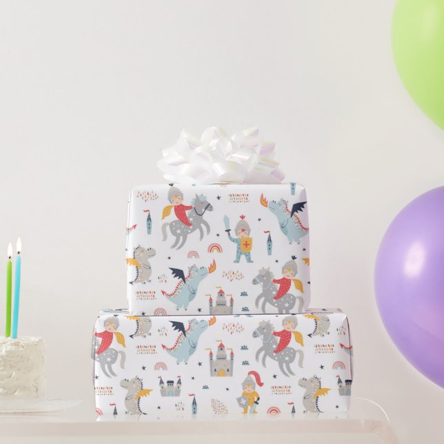 Papel de embrulho Cavaleiros & Dragões (Presentes para festas)