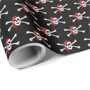 Papel de embrulho Caveira de Pirata Preto Cruz de 