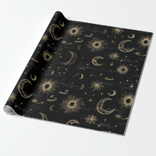 Papel de embrulho celestial preto e dourado