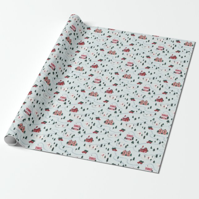 Papel de embrulho Cena da Aldeia de Inverno em Aqu (Desenrolado)