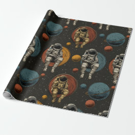 Papel de embrulho cena espacial retro astronauta