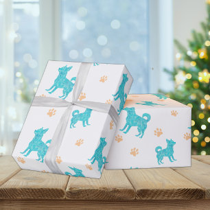 Papel de embrulho Chihuahua Azul pastel mínimo Pre