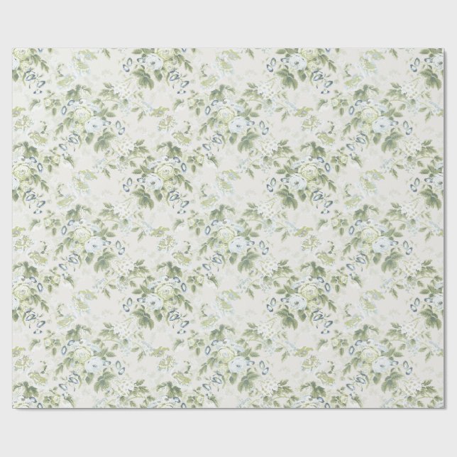 Papel de embrulho Chintz inglês em verde-sálvia, r (Aberto)