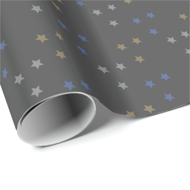 Papel de embrulho cinza com estrelas para qualquer (Ponta do rolo)