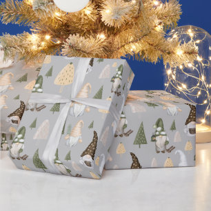 Papel de embrulho cinza de inverno Gnomos de Natal
