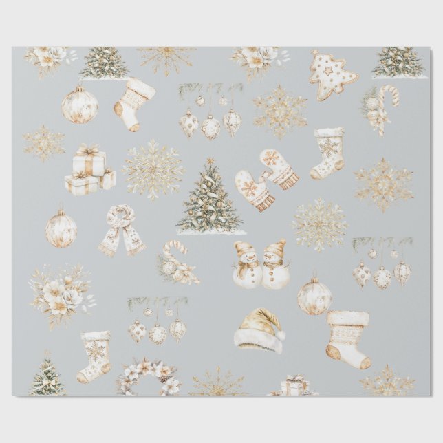 Papel de embrulho cinza dourado de Natal (Aberto)