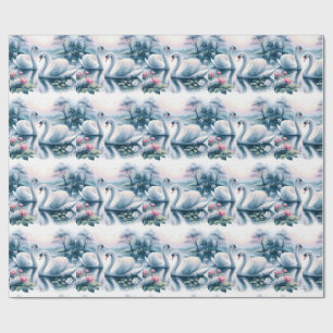 Papel de embrulho - Cisnes em lago de Tranquilo